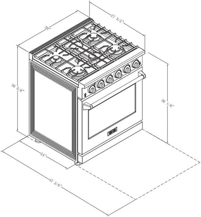 36 inch Professional Freestanding Pro-Style Propane Gas Range with 6 Burners, 6.0 cu.ft. Oven Capacity, in Stainless Steel - KOS-36RG03MLP (Black)