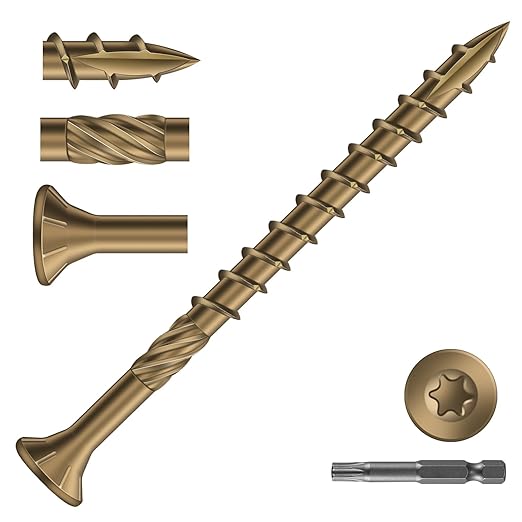 #10 x 2-1/2" Deck Screws (71Pcs) 1lb. Carbon Steel, Yellow, Flat Head, Rust Resistant epoxy Coated, with T25 Star Bit