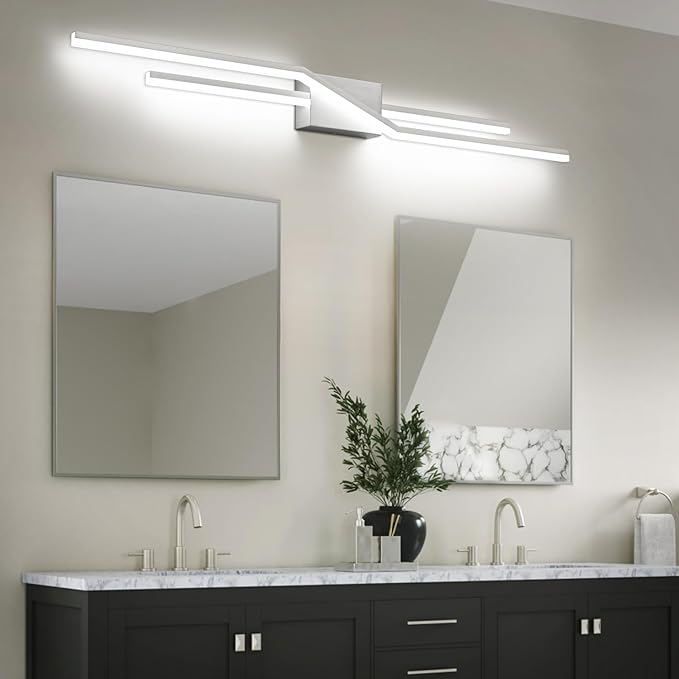 SOLFART Bathroom Vanity Lights Over Mirror 48 Inch Modern Brushed Nickel LED Bathroom Lights Dimmable Wall Light