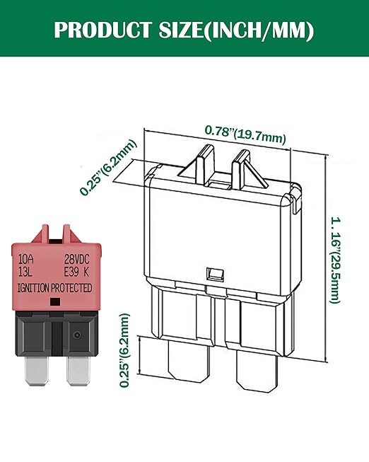 LENKRAD Automotive 10 Amp ATC/ATO Resettable Fuse 10A Manual Reset Standard Blade 10Amp Fuses Manual-Reset Circuit Breaker for Car Truck RV Marine Boat Trolling Motorhome, 5 Pack