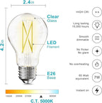 VOLIVO 12 Pack A19 Vintage LED Edison Bulbs, Dimmable, 60W Equivalent, High Brightness 5000K Daylight, Ultra-Bright, 7W E26 Standard Base, CRI80+, 800Lumens, Clear Glass Filament Bulb for Home