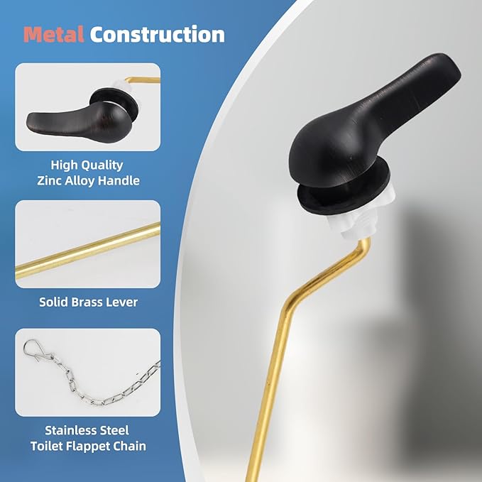 iFealClear Universal Metal Toilet Tank Flush Lever Replacement, Side Mount Toilet Handle Replacement Kit, Solid Brass Toilet Trip Lever Fits Most Toilets, Stainless Steel Chain, Oil Rubbed Bronze