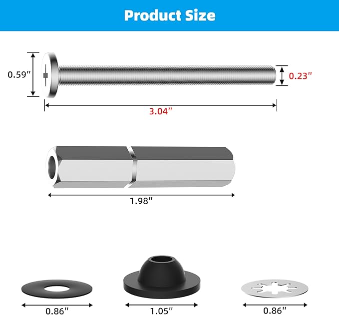Hibbent 4 PCS Universal Toilet Seat Bolts Kit, Heavy Duty Stainless Steel Toilet Bolts with Extra Long Downlock Nuts Rubber Washers Gaskets, Easy to Install -Bathroom Toilet Repair Screw