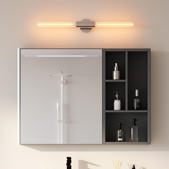 FLSNT Polished Nickel 2-Light Wall Sconce with Clear T30 Edison LED Bulbs, Dimmable E26 Standing Lamp, 2700K Soft White, 90CRI, 350LM, Industrial Wall Light for Living Room, Bedroom, Office