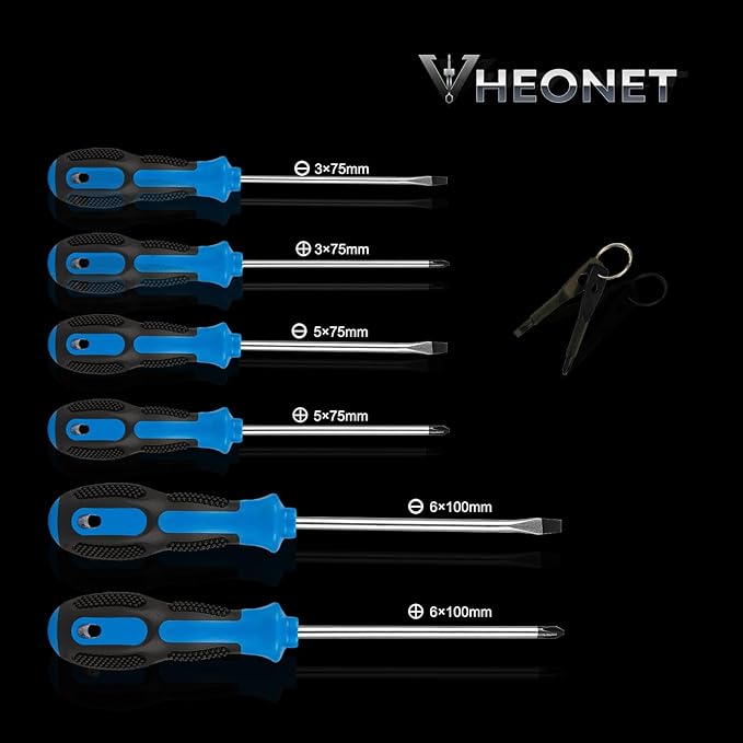 Magnetic Screwdriver Sets 6 PCS,Screwdriver Set with Bag,Flat Head Phillips Screwdriver, Non-Slip Cushion Grip for Repair Home Improvement,Blue & Black