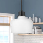 Emak 2 Pack 8 Inch Milk Glass Pendant Lights Kitchen Island, Modern Farmhouse Black Pendant Light Fixtures for Kitchen Island, Bathroom, Dining Room, PL122-BK-ML-2PK