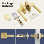 EHOMEWARE 8 Pack Door Levers Door Knobs Interior in Satin Brass Finish, Bedroom Bathroom Privacy Door Handles Interior Gold Locksets Keyless, Heavy Duty