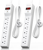 PLUGTUL 2 Pack Surge Protector (980 Joules), Flat Plug Power Strip, 4FT Extension Cord with Multiple Outlets, 6 Outlets, ETL Listed, 14 Gauge, Wall Mountable for Home Office Garage, White