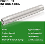 TAISHER 2PCS Stainless Steel Pipe Fittings, 1/4" NPT x 1/4" NPT Male Threaded, 8" Length Nipple Cast Pipe