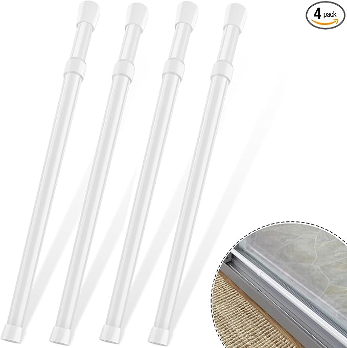 4 Pack Window Security Bars 15.7"-27.5" Adjustable Sliding Glass Door Lock Bars Window Stopper Safety Stick Lock Bars with Rubber Tips for Home, 2.2 cm in Diameter