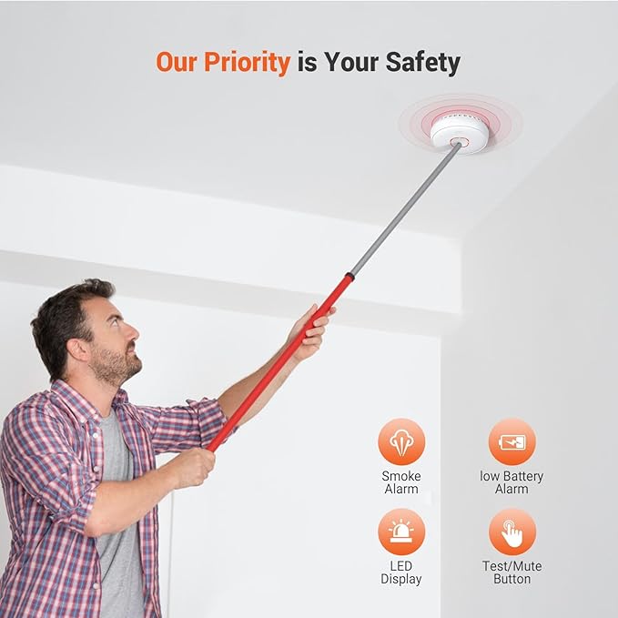 Jemay Smoke Detector, Fire Alarms Smoke Detectors with Advanced Photoelectric Technology, Smoke Alarm with LED Indicator & Silence Button, Replaceable Battery Included, 4 Packs