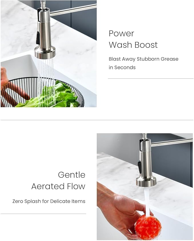 APPASO Kitchen Faucet 3 Holes, Brushed Nickel S304 Stainless Steel Spring 3 Piece Sink Faucets with Separate Side Handle, Pull Down Sprayer and Soap Dispenser, 2 Spray Modes and Easy-Installation