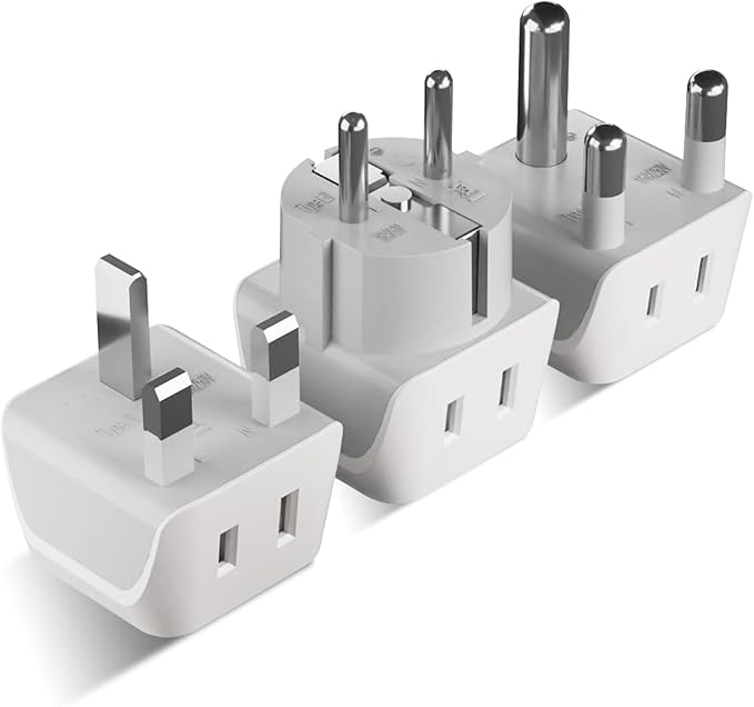 Ceptics African Travel Adapter Set 2 in 1 USA to Africa, S. Africa, Nigeria, Ghana, Uganda (Type M, E/F, Type G) - 3 Pack (Does Not Convert Voltage)