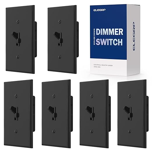 ELEGRP Digital Toggle Dimmer Switch for Dimmable LED, CFL and Incandescent Light Bulbs, Single Pole or 3-Way Toggle LED Dimmer Light Switch, Wall Plate Included, UL Listed, 6 Pack, Black