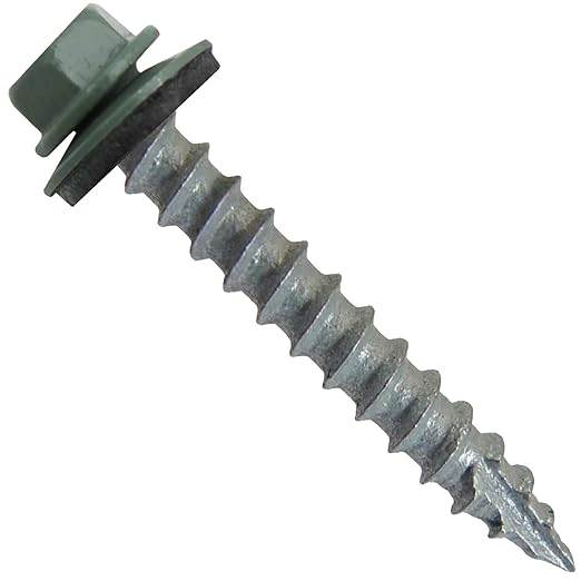 #14 Metal Roofing Screws: (250) Screws x 1-1/2" Hemlock Green Hex Head Sheet Metal Roof Screw. Self Starting/Tapping Metal to woodsheet Metal siding Screws-EPDM Washer. for Corrugated Roofing