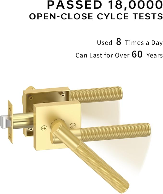 Asidrama 1 Pack Passage Gold Door Handles, Door Lever with Door Knobs Indoor for Bedroom or Bathroom, Heavy Duty Brushed Gold Door Handles Interior with Locks for Left Right Sided Doors