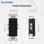 ELEGRP Glossy Black Decorator Electrical Wall Outlet Receptacle, 20A 125V Standard Outlets, 2 Pole 3 Wire, Non-Tamper Resistant, NEMA 5-20R, Self-Grounding Wall Outlet, UL Listed, 5 Pack