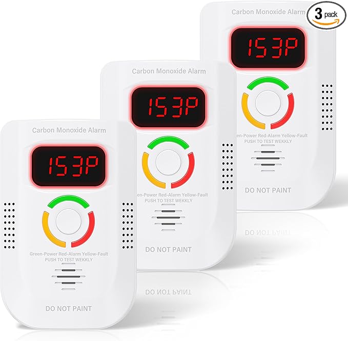 3 Pack Carbon Monoxide Detector, Plug-in Wall Carbon Monoxide Alarm, Portable Carbon Monoxide Detector with Digital Display LED, CO Alarm Monitor with Audible and Visual Alarm Test Mute Button