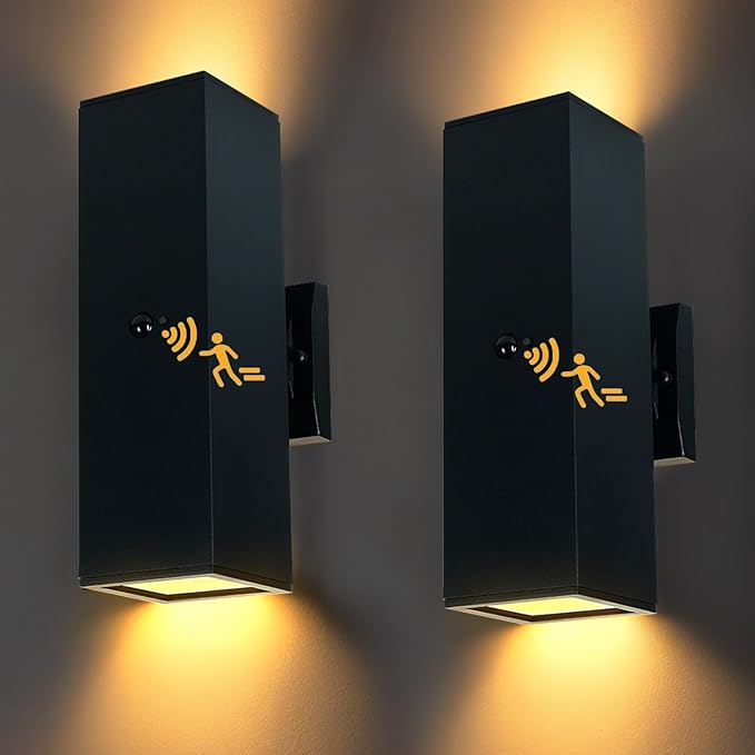 Dusk to Dawn Motion Sensor Outdoor Wall Light, Adjustable Brightness Exterior Light Fixtures with 3 Modes, 25ft Detection Waterproof Aluminum Fixture for Porch, Stairs, Garage, ETL Listed