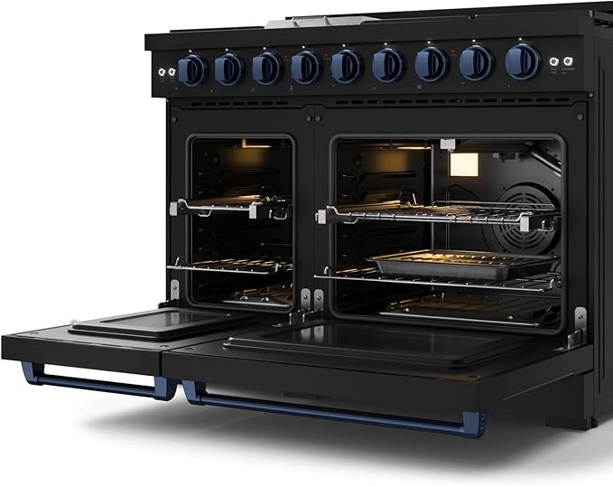 Gordon Ramsay by THOR Kitchen 48 Inch Professional Gas Range with Double Oven in Black/Navy Blue