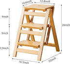 Latifolia Foldable 3 Step Ladder, Wooden Step Stool with Floor Saver, Decorative Ladder Shelf for Living Room, Kitchen, Garden(Nature)