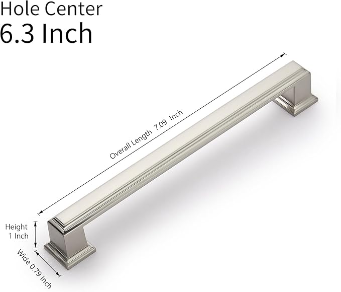 10 Pack 6.3 Inch(160mm) Hole Center Brushed Satin Nickel Modern Cabinet Pulls Kitchen Cabinet Handles Kitchen Cabinet Hardware Timeless Drawer Pulls for Dresser Cupboard Wardrobe, Nickel-B(6.3x10)