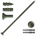 #14 x 7 Inch Deck Screws (215Pcs) 10lb. Carbon Steel, Green, Flat Head, Rust Resistant epoxy Coated, with T30 Star Bit