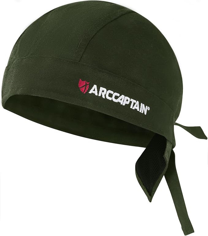 ARCCAPTAIN 2PC Welding Doo Rag, Welding Cap, Protective Welders Cap, Welding Hats for Men, Fireproof Cotton and Durable for Safety, Olive-green, XL