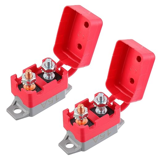 15A 12V-24V Automatic Reset Circuit Breaker with Cover Stud Bolt for Battery Chargers Trucks Car Engines and More(2pcs)