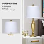 27'' Gold Table Lamps for Living Room with White Lampshade, 3 Way Touch Control Bedside Lamps Set of 2 with USB A+C Ports, Modern Metal Nightstand Lamp for Bedroom Office End Table
