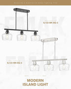Emak 32 Inch Dining Room Light Fixtures Over Table, Brushed Nickel Kitchen Island Lighting with Seeded Glass Shade, 3-Light Linear Chandelier Light for Kitchen Island, Dining Room, Bar, IL122-BN-SG-3