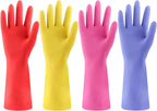 4 Pairs Rubber dishwashing gloves, Kitchen gloves for washing dishes, Household cleaning gloves Reusable Medium Blue+Pink+Yellow+Red