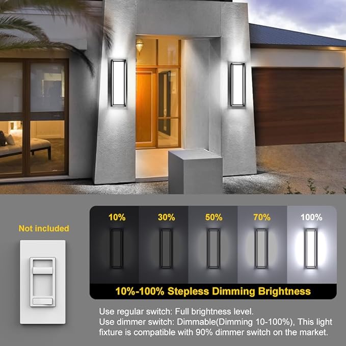 Sytmhoe LED Square Outdoor Wall Lights 2 Packs, 16inch 6000K 10%-100% Dimmable Exterior Wall Light Aluminum Body Waterproof IP65 led Porch Light for House Patio Garage Garden