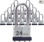 Keyed Alike Laminated Steel Padlocks with Long Shackle for Sheds, Fences & Lockers (24-Pack)
