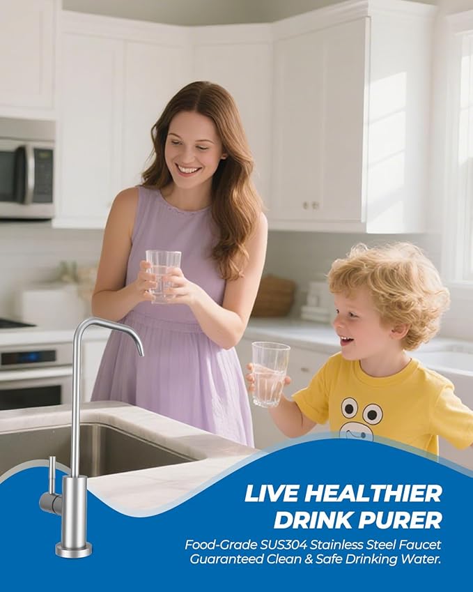 WEWE Drinking Water Faucet, Lead-Free Kitchen Water Filter Faucet for Reverse Osmosis or Water Filtration System, RO Faucet, Brushed Nickel