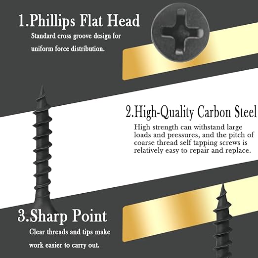 Drywall Screws, #7 x 1 in., Coarse Thread Phillips Bugle Head Screw for Drywall/Wood, Black Phosphate Coated Finish, Sharp Point, High Hardness Quick Self Tapping Screws, Black (120 Pieces)