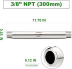 TAISHER 2PCS Stainless Steel Pipe Fittings, 3/8" NPT Male x 3/8" NPT Male Threaded, 12" Length Thickened Nipple Cast Pipe
