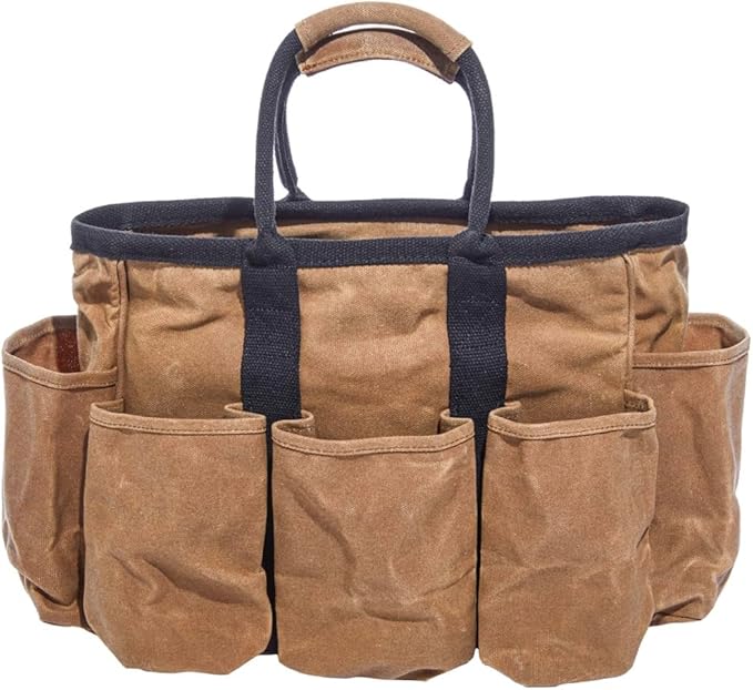 Readywares 14" Waxed Canvas Supply Bag/Garden Tool Tote/Cleaning Organizer/Mobile Bar/Versatile Storage Tote With Pockets/Utility Bag with Heavy Duty Handles