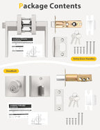 5 Pack Brushed Nickel Keyed Alike Front/Exterior Door Levers with Single Cylinder Deadbolt, Square Entry Door Knob Lock Sets with Deadbolt Combination Sets, for Entrance/Front and Office Doors