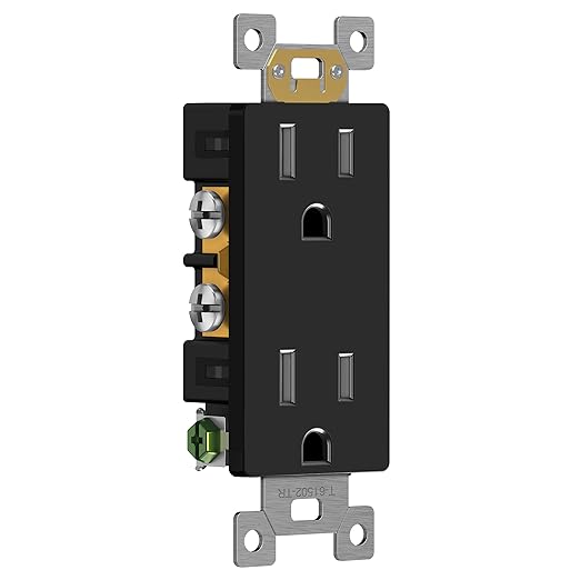 ENERLITES Black Decorator Receptacle, Standard Electrical Wall Outlet, 15A 125V, Self-Grounding, 2-Pole, 3-Wire, 5-15R, UL Listed, 61502-TR-BK, 10 Pack, Tamper Resistant
