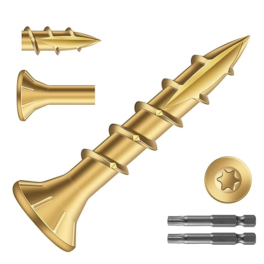 #8 x 1 Inch Deck Screws (468Pcs) 2lb. Exterior Wood Screws. Carbon Steel, Tan, Flat Head, Rust Resistant epoxy Coated, with T25 Star Bit