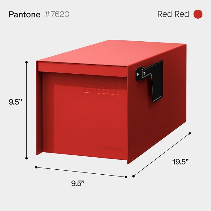 Adoorn Post Mount Mailboxes, 9.5 x 9.5 x 19.5 (HxWxD) Large, Galvanized Steel Modern Mailbox, for Daily Letters, Magazines and Packages, Weatherproof with Front Access Door - Red