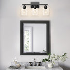 Modern 3 Light Bathroom Light Fixtures, 19 inch Black Vanity Lights for Bathroom with Clear Glass for Mirror Kitchen Living Room Hallway Cabinet Porch