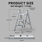 HillhutApex 3 Step Stool, Aluminum Foldable Step Ladder, Lightweight Stable Stool with Wide Non-Slip Pedals, 330lbs Bearing Capacity Ladder for Office,Home,Kitchen - Silver