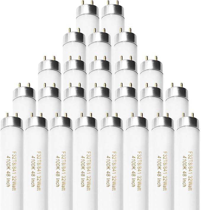 25 Pack F32T8/841 Fluorescent Tube 48 Inch, T8 Fluorescent Light Bulb 4 Foot 32 Watt 4100K Cool White 2600 Lumens G13 Base