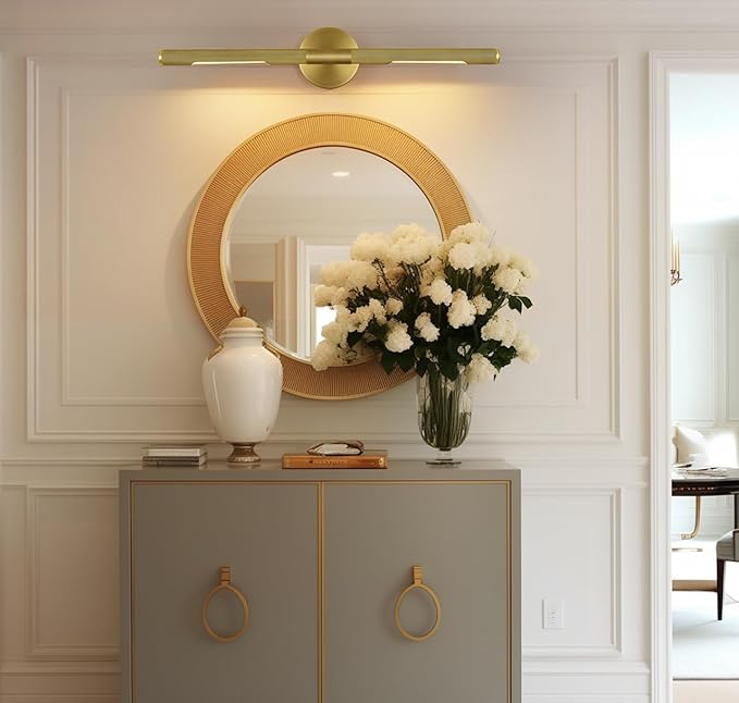 Gold Brass Hardwired Picture Light, 30" Knurled Dimmable Rotatable 360° Picture Lights for Wall, Vanity Light, Gallery Wall Light, Art Lighting, Picture Frame Light,Include Bulb