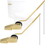 Hygie Rinse 2PACK Universal Metal Toilet Handle Replacement Kit - Side Mount Compatible With American Standard/Mansfield/Gerber, Tank Flusher Lever With Flapper Chain, Shiny Gold
