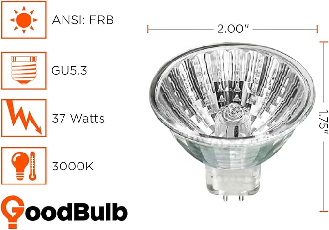 GoodBulb 37-Watt Halogen MR16 Bulb GU5.3 Base 12V ANSI Code FRB High Output 3000K Warm White Color Clear Finish 4000 Life Hours Pack of 10