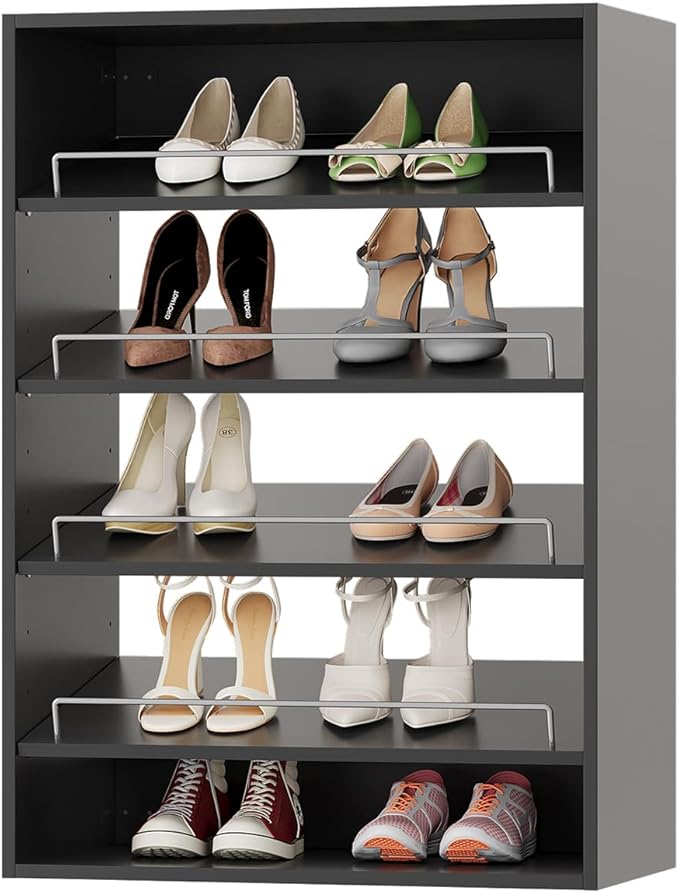 ROOMTEC 31.5" Shoe Shelf Short Tower Closet Unit, Modular Closet System with Shelf, Wardrobe Organizer for Bedroom or Walk-in Closet, Wall Mounted, Customizable Clothes Storage Unit, Black