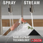 Delta Boyd Brushed Nickel Kitchen Faucet with Pull Down Sprayer and Soap Dispenser, Modern Single Hole Kitchen Sink Faucet, Single Handle, SpotShield Stainless 19893Z-SPSD-DST